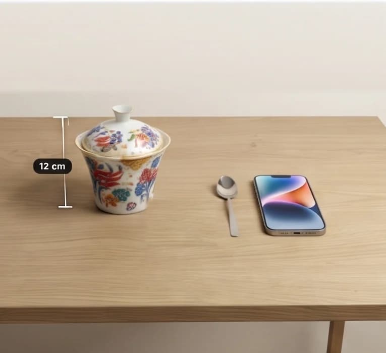Çini desen şekerlik masada kaşık ve telefonun yanında